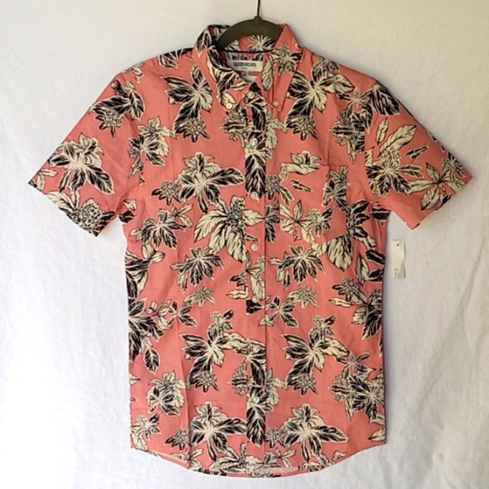 Goodthreads Men's Short sleeve Shirt Slim Fit Poplin Size XS Floral Pink